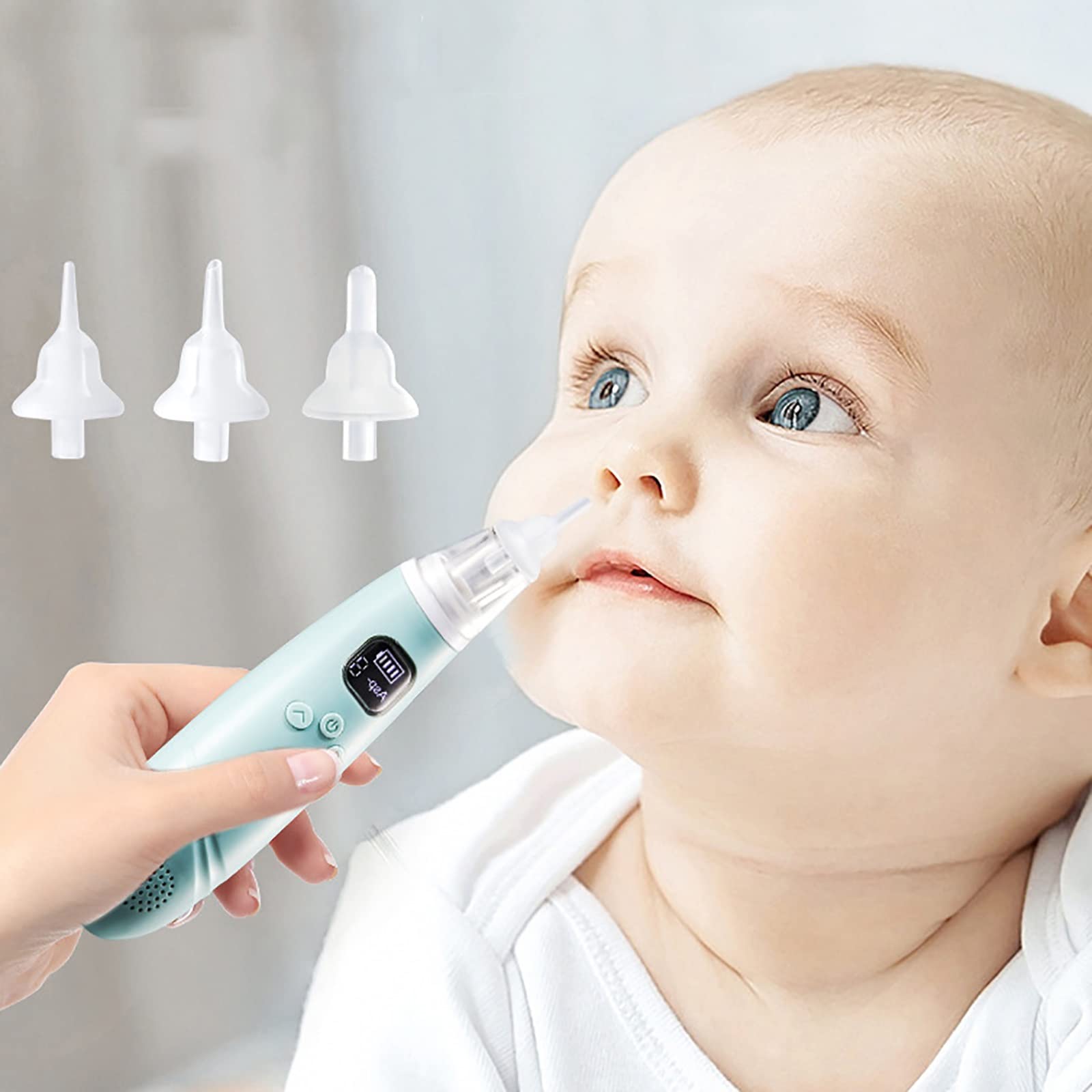 Máquina de Limpieza de Enjuague Nasal Aspirador de Nariz eléctrico para niños pequeños, removedor de mocos con 3 Puntas de Silicona con 3 Niveles de succión (Color : Blue)