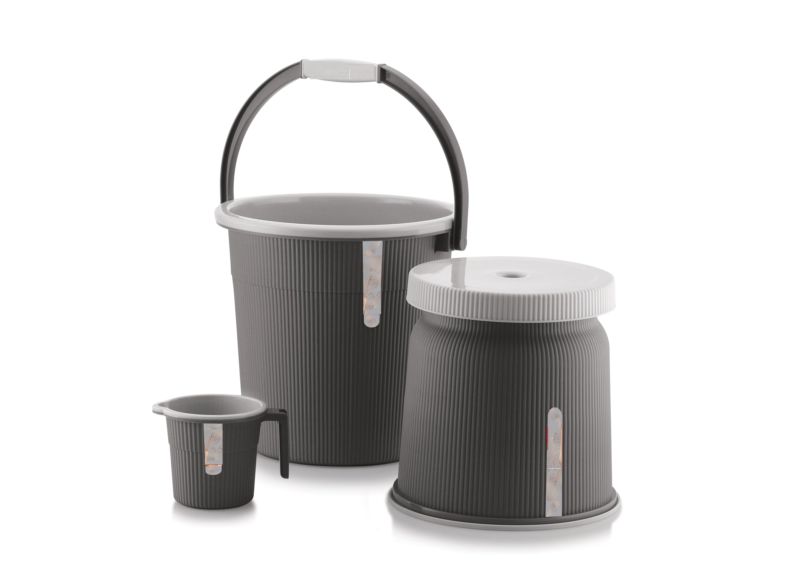 Nabhya Combo of 3 pcs Bathroom Accessories Set Plastic Bathroom Set with 20Ltr Plastic Bucket, Small Mug and Big Stool for Home, Kitchen & Bathroom (Black)