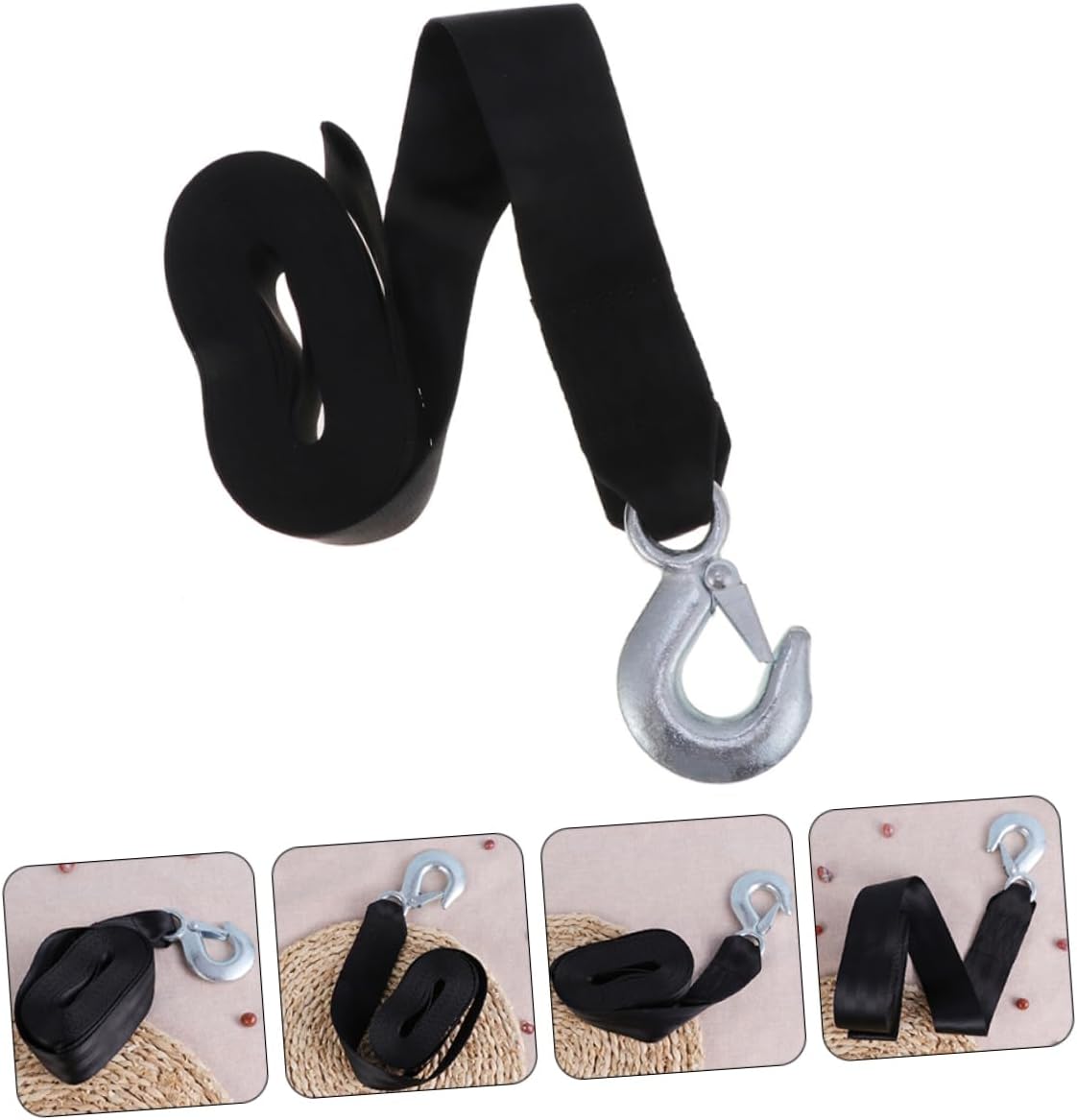 Trailer Winch Strap Black Polyester 1.5 Ton with Hook 4.7cm