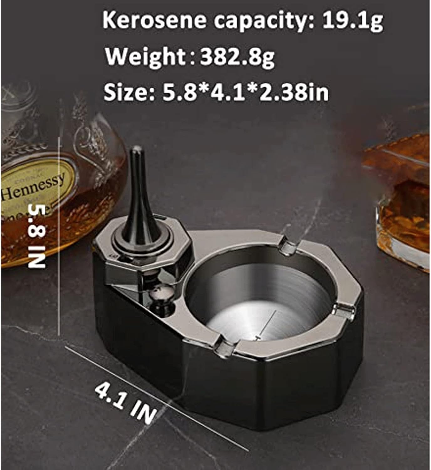 Metal Ashtray, Ashtray with Permanent Matches Refillable Lighter Ashtray, Multifunctional Desktop Lighter (Color : A)