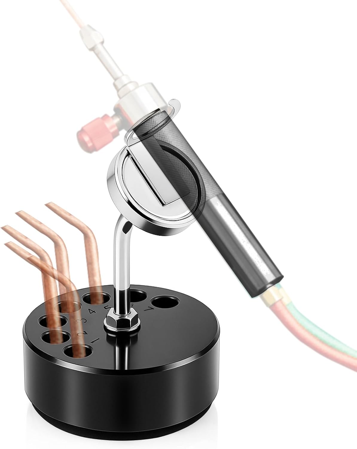 Acetylene Jewelry Torch Stand, Heavy Duty Non-slip Oxygen Welding Torch Holder with Magnetic Base & 7 Tip Storage Holes, Stable Organizer for Jewelers & Metalworkers