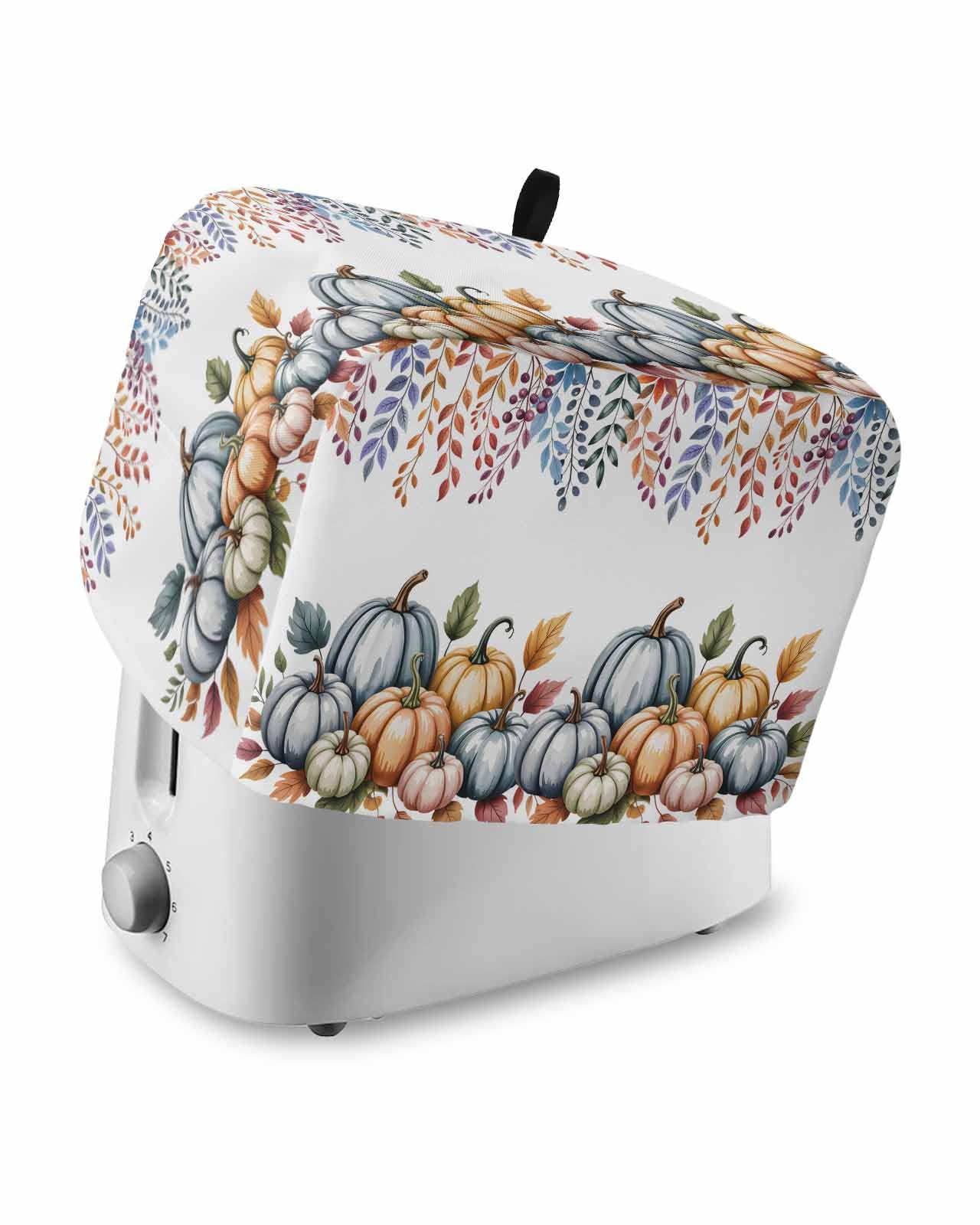 Autumn Toaster Cover 2 Slice, Pumpkin Leaves Bread Maker Dust Cover with Pockets for Kitchen Small Appliance 12x7.5x8in