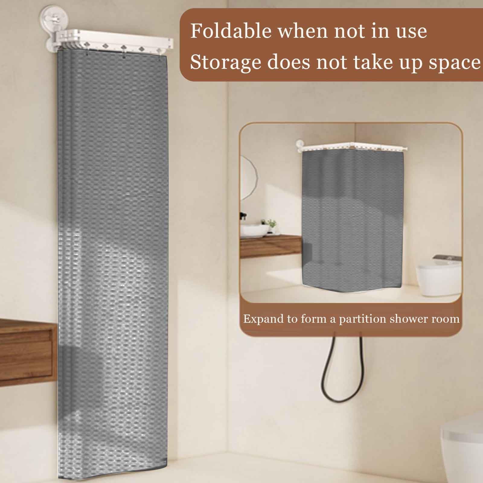Tringle de douche réglable et résistante à l'eau - Rideau de douche moderne pliable en lin extensible pour décoration de salle de bain de 180 x 180 cm