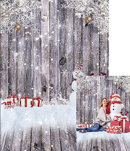 XCKALI Inverno pupazzo di neve regalo legno fotografia sfondo Buon Natale famiglia festa forniture ritratti Photo Booth Studio Prop (1,5 x 2,1 m), XMAS195