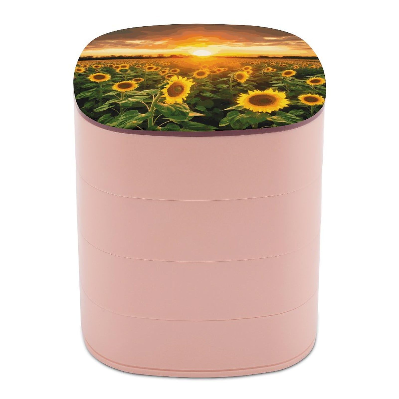 FekiLoot Sunflower Field Sunset Jewelry Box 4-Layers Rotatable Jewelry Organizer Storage Box with Mirror Cute Travel Jewelry Case Portable Earring Holder Organizer for Ring Necklace Bracelet