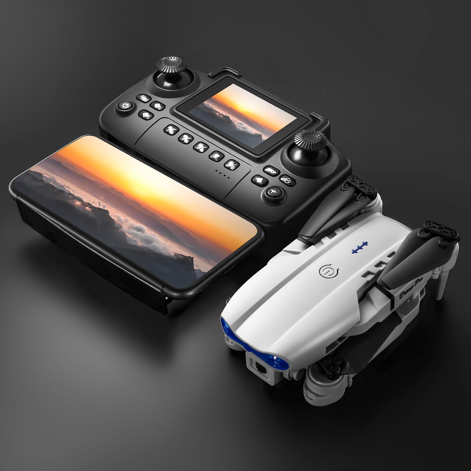 ikaufen E99 Drone No screen control, Camera for Adults RC Drone With 480P HD Dual Camera WiFi FPV Foldable Quadcopter Aircraft +1 Battery (E99 Dual camera+ 1 Battery White)