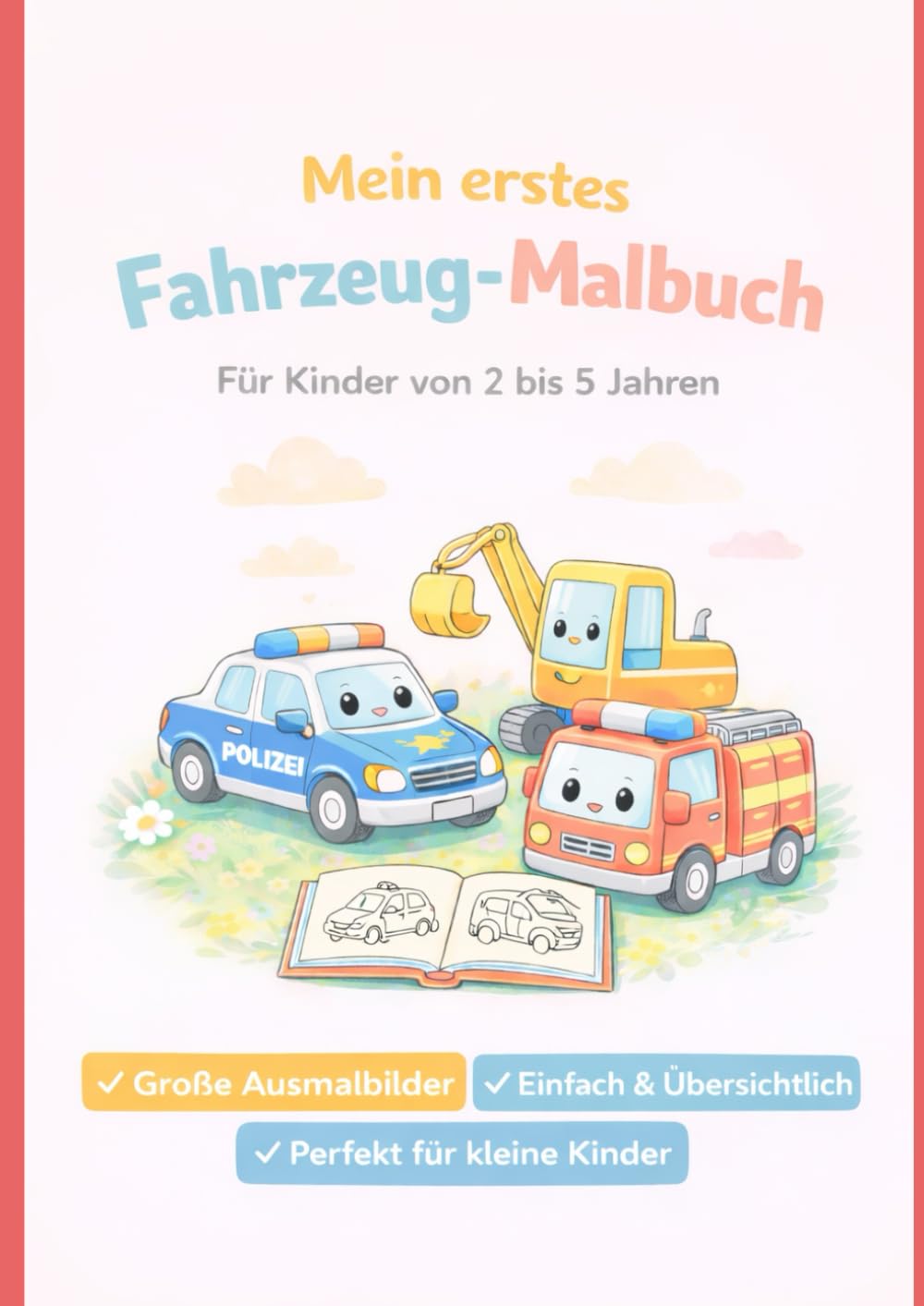 Mein erstes Fahrzeuge-Malbuch für Kinder ab 2 Jahren: Ausmalbuch mit niedlichen Fahrzeugen – ideal für Kindergarten & Zuhause (Mein erstes Malbuch)