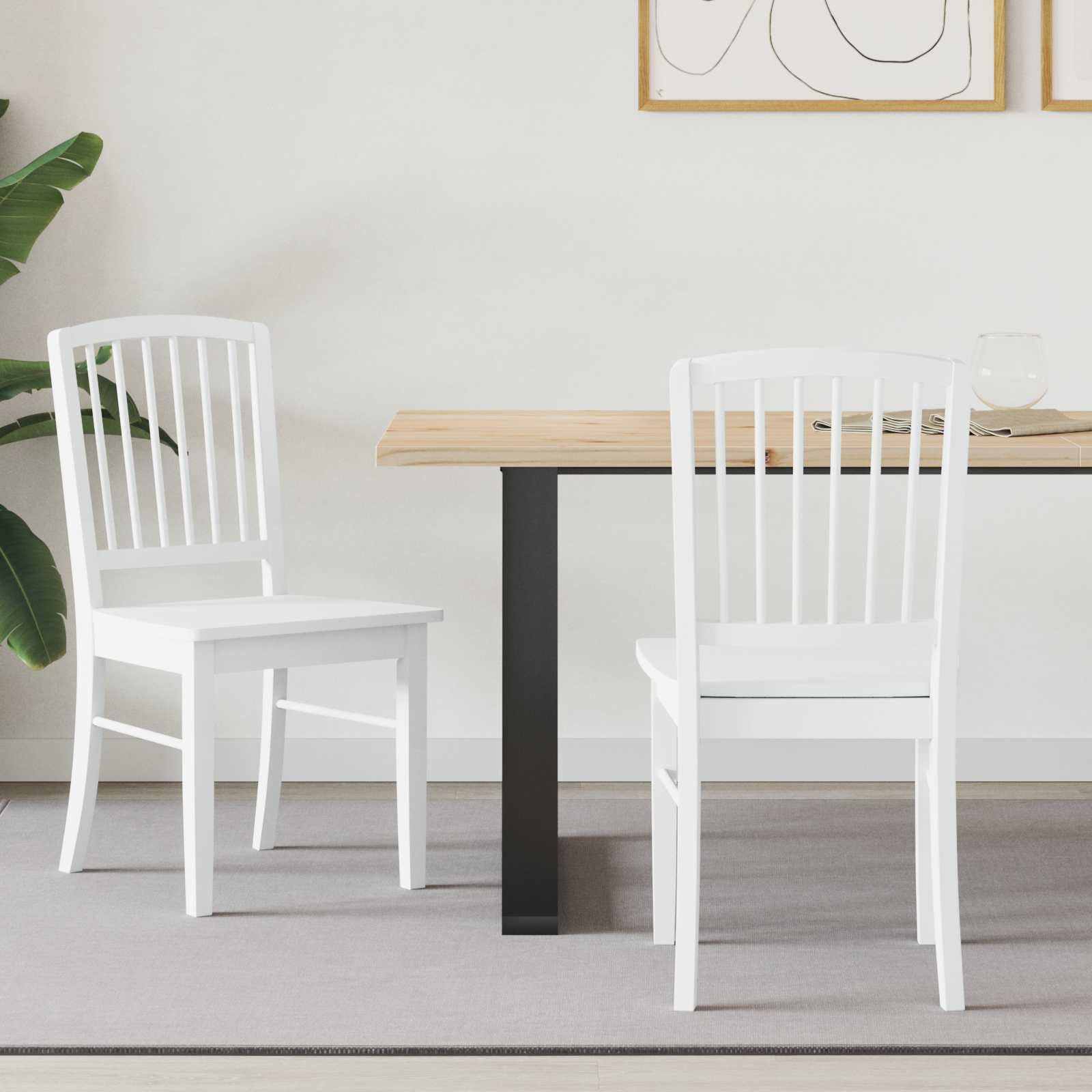 Lot de 2 chaises de salle à manger en bois d'hévéa massif blanc