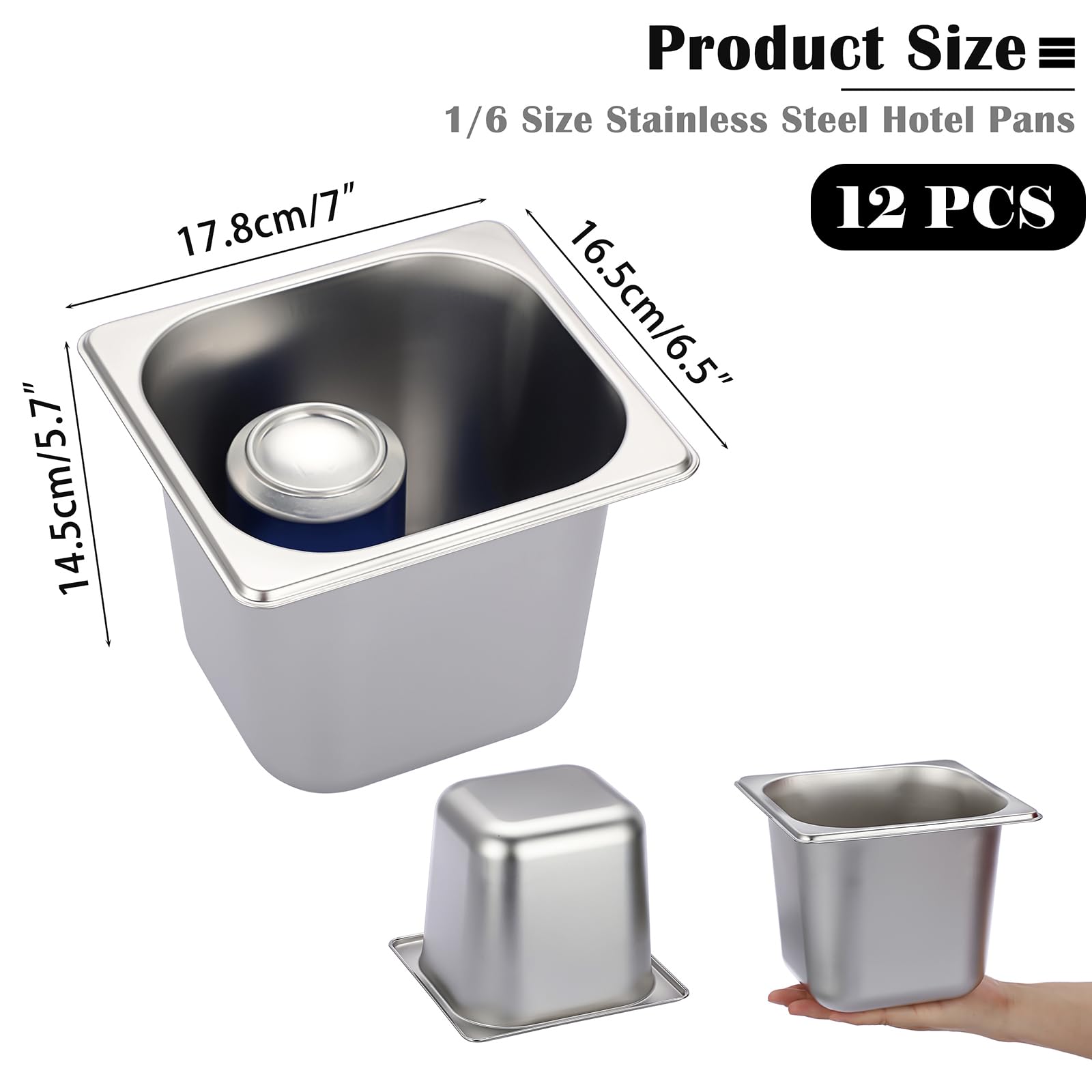 SUMNACON 12 confezioni da 1/6 di dimensioni 1/6 in acciaio inox, pentole da tavolo a vapore per hotel, 15,2 cm, organizer per cibo da catering, piatti da cucina, piatti da pranzo, per ristoranti
