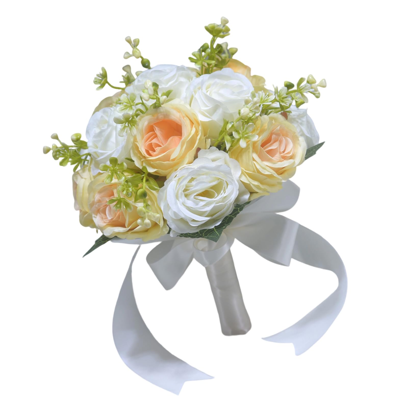 Kaeltsyn Realistic Rose Bouquet White Blue Artificial Rose Bridal Arrangement for Wedding Ceremony Maid Keepsakes White Blue Wedding Bouquet