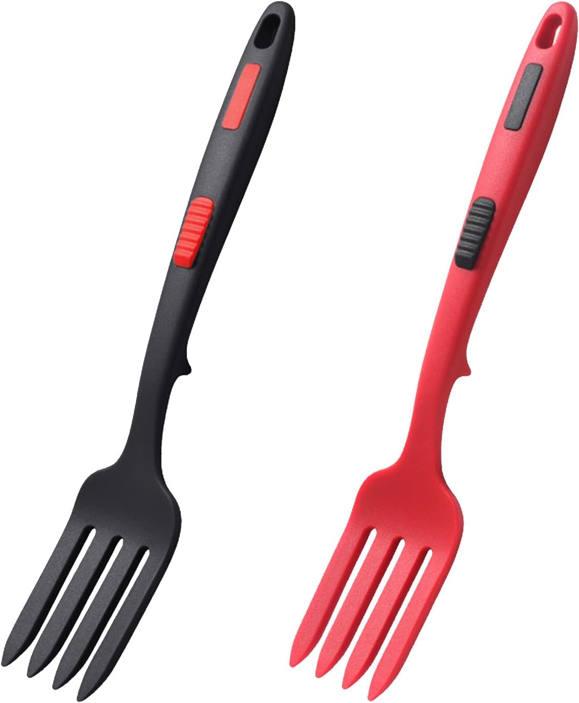 2 Pcs Silicone Flexible Fork, Heat-Resistant Cooking Fork, Multifunctional Nonstick Kitchen Fork Dishwasher Safe Blending Fork for Bake and Stir Mix Mash Ingredients(Black Red)
