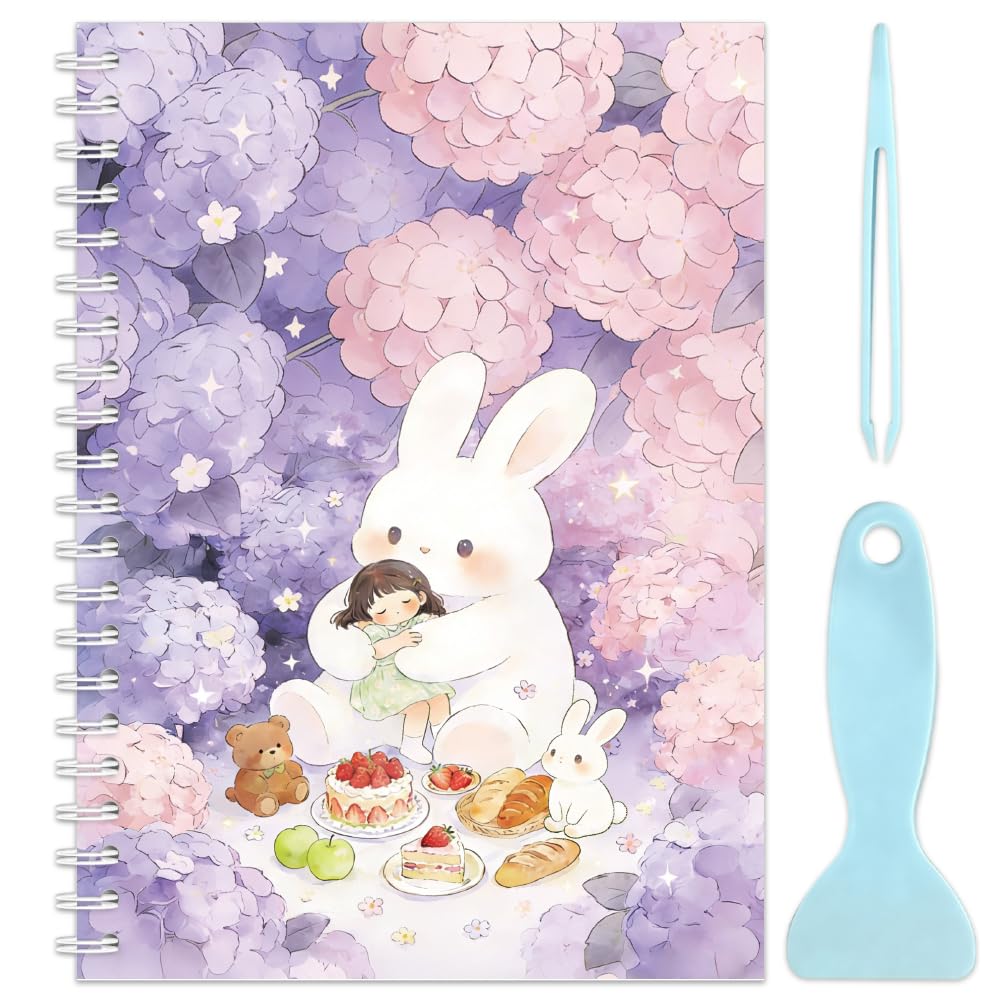 OLYCRAFT Reusable Sticker Collecting Book Hydrangea Bushes Paper Sticker Storage Book with 40 Sheets A5 Size Stickers Organizer Collection Books with Tweezer and Spatula for Adult Stickers Collection