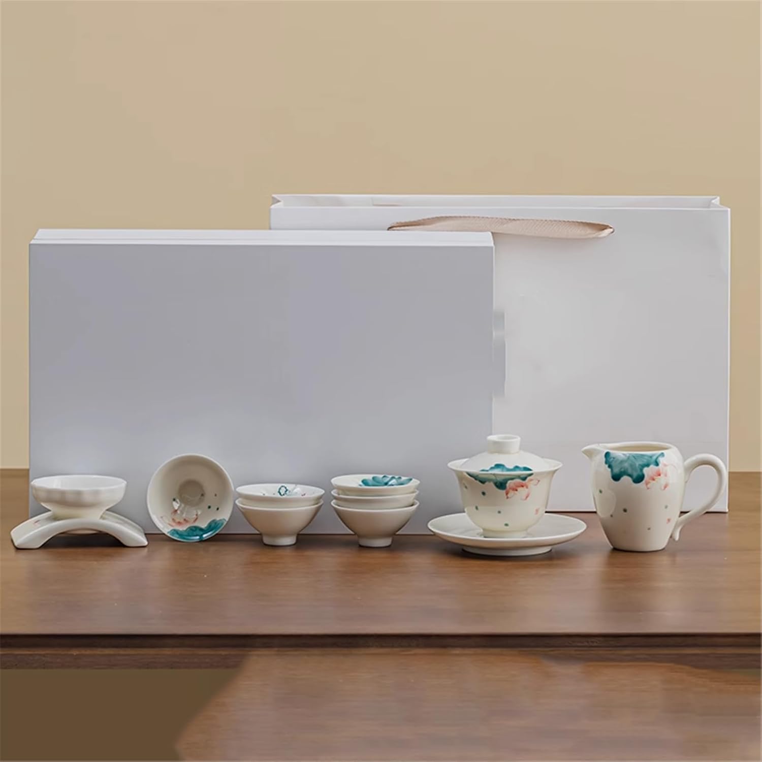 Gongfu Tea Set, Home Office Ceramic Side-Handle Tea Pot Covered Bowl Tea Cup Complete Set-set1
