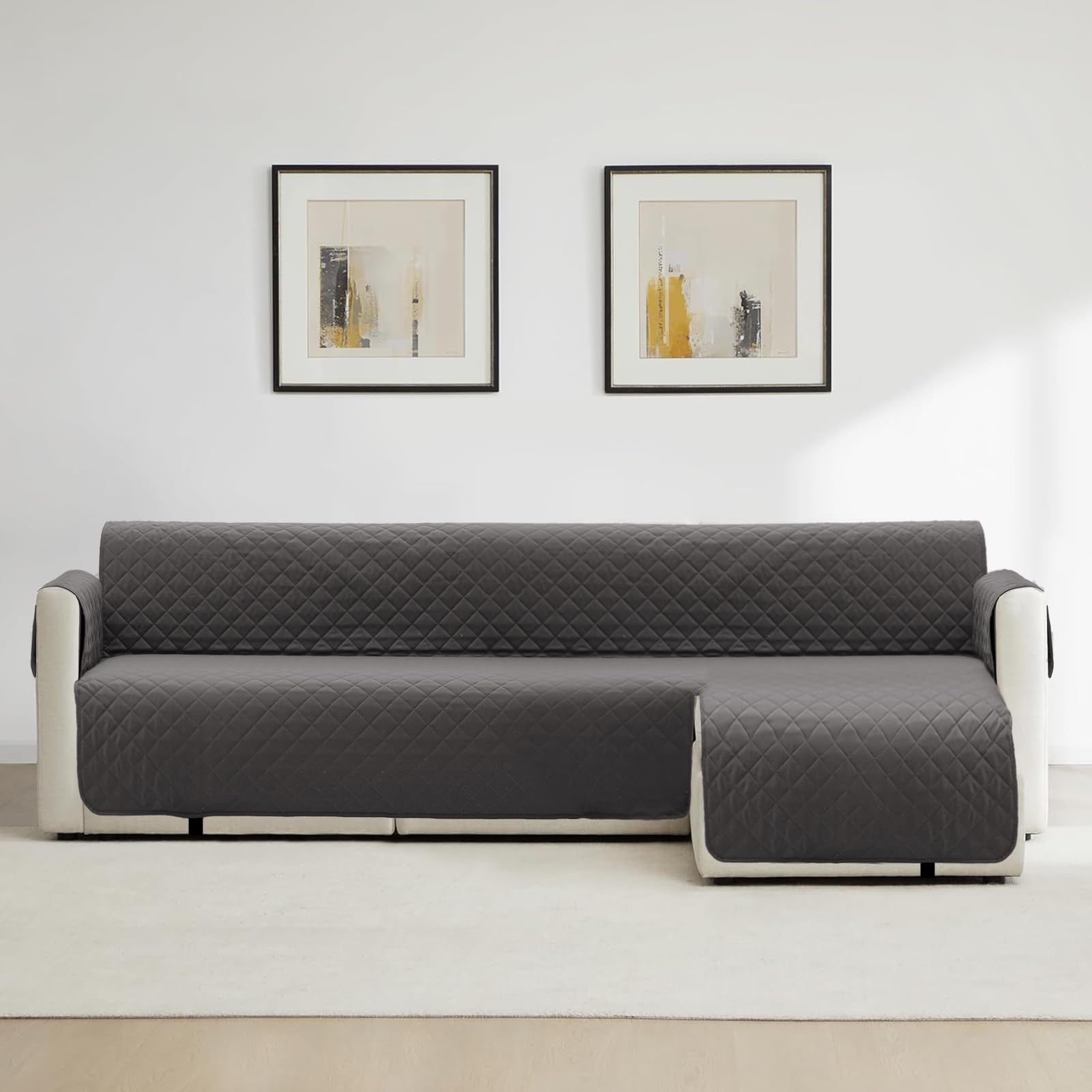 Sofa Überzug L Form 250cm Wasserdicht, Couch Überzug für Katze und Hund, Sofaschone Universell Reversibel, Dunkelgrau