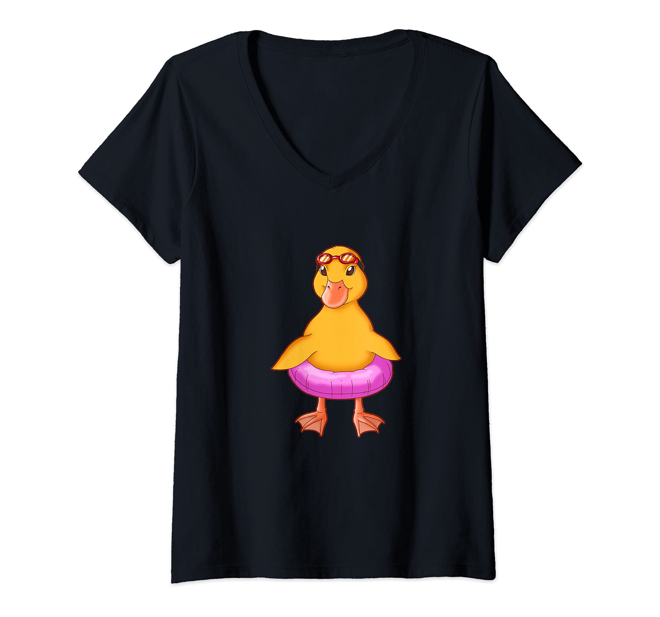 Womens Bath Toy Rubber Duckie And Floats Duck V-Neck T-Shirt