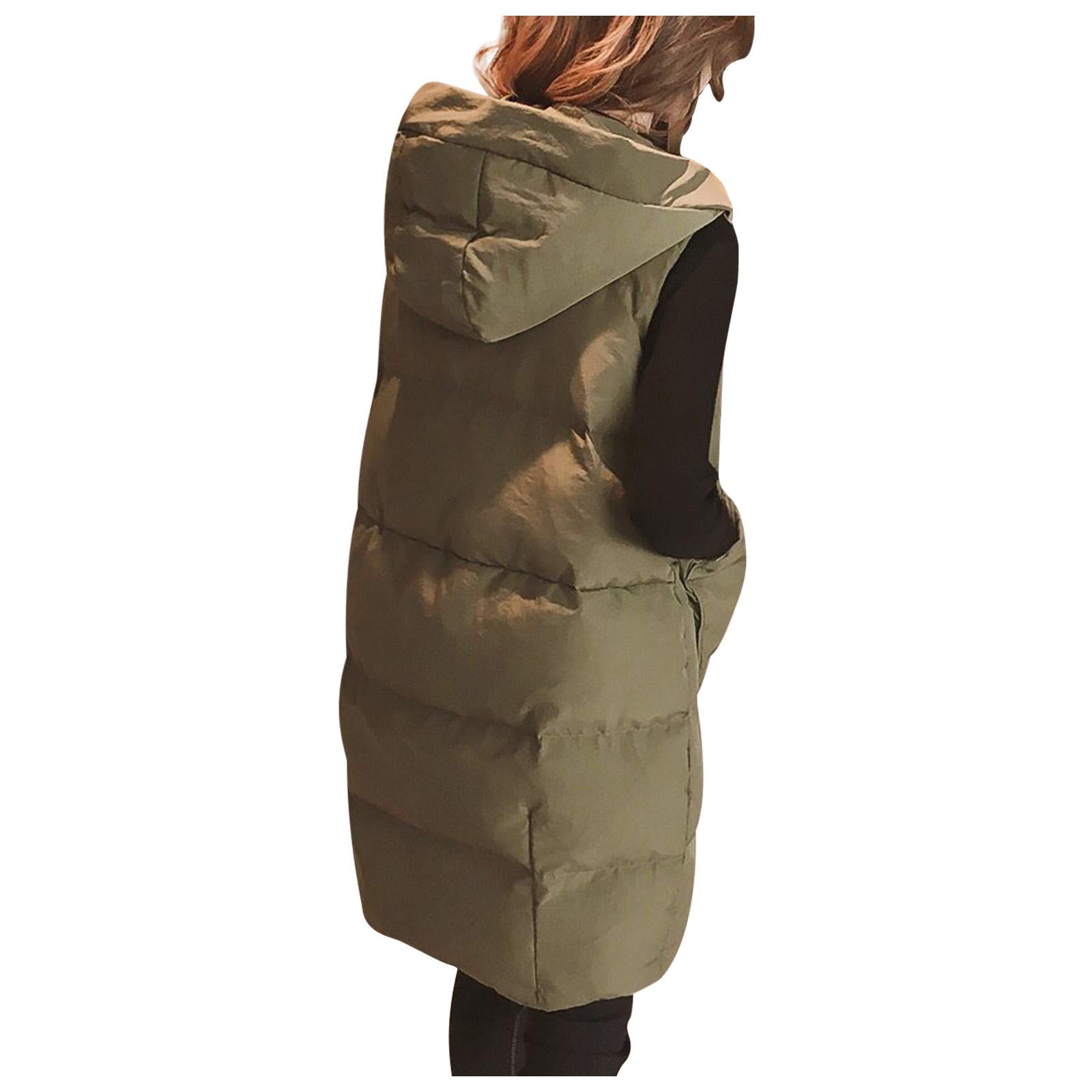 Chaleco acolchado para mujer: abrigo largo de invierno chaleco con capucha sin mangas cálido abrigo de plumón con bolsillos chaleco acolchado chaqueta de plumón chaqueta acolchada chaqueta de