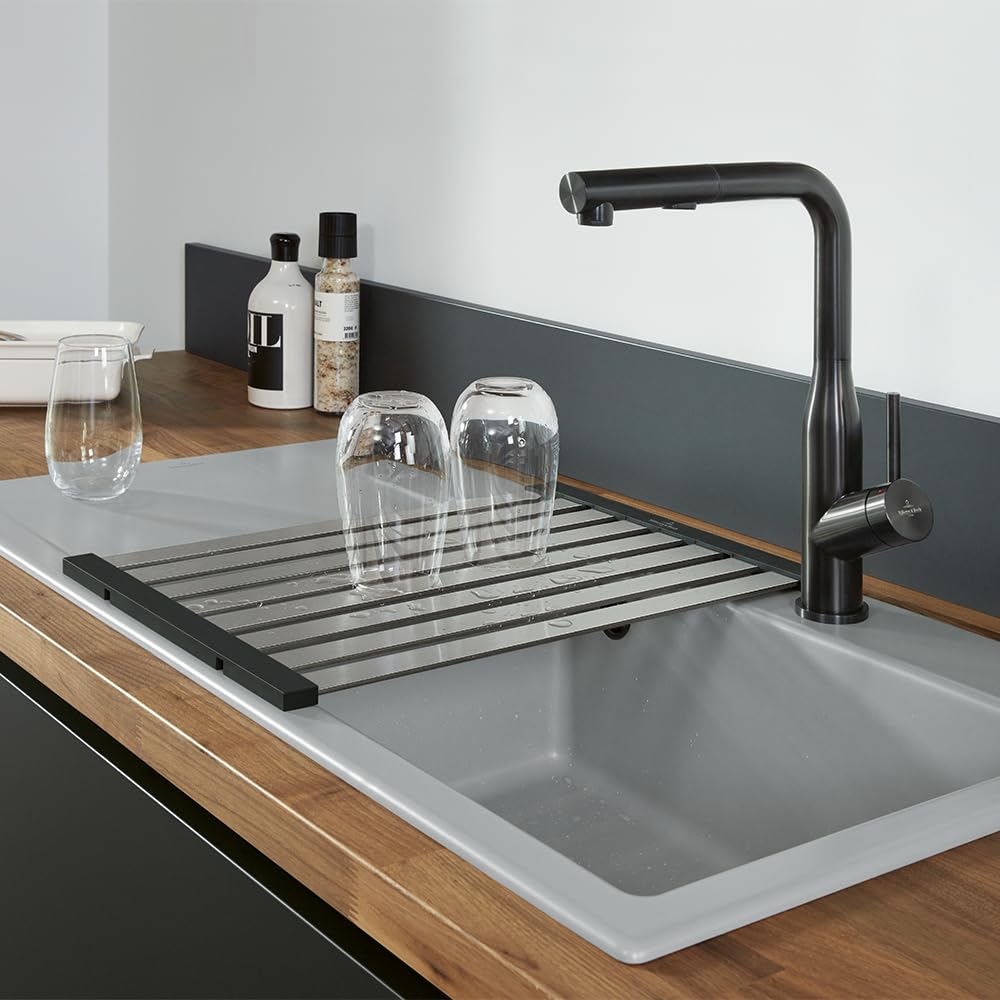 Villeroy & Boch Abtropfgitter, eckig – Metall-Optik | Faltbare und abnehmbare Abtropfmatte über dem Spülbecken, aus Aluminium, 9K130071