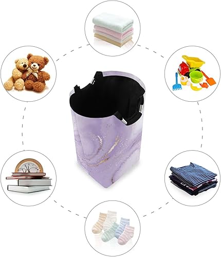Miniatura 5 de Cesta de lavandería con asa de mármol morado ondulado, cesta plegable para ropa sucia, organizador de lavandería grande, 22.7 x 12.6 x 11 pulgadas