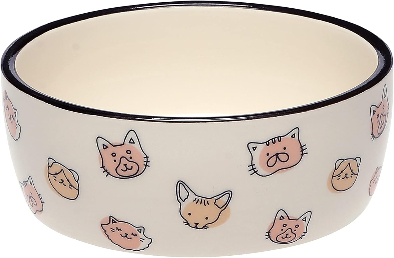 Pearhead 2-Cup Ceramic Cat Bowl – Cute Cat Face Water &amp; Food Dish, Wide Shallow Whisker-Friendly Design for Kittens &amp; Small/Medium Cats, Heavy Non-Slip Pet Feeding Bowl