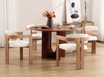 Farmhouse Dining Chairs Set of 2, Accent Barrel Kitchen Armchairs with Solid Wood Legs, Upholstered Linen Side Chairs for Dining Room/Living Room/Kitchen Island/Bedroom/Restaurant, Beige