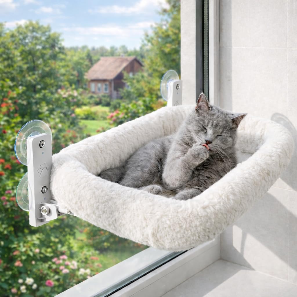 Hamac chat fenêtre réversible pour offrir un bain de soleil sécurisé en hauteur