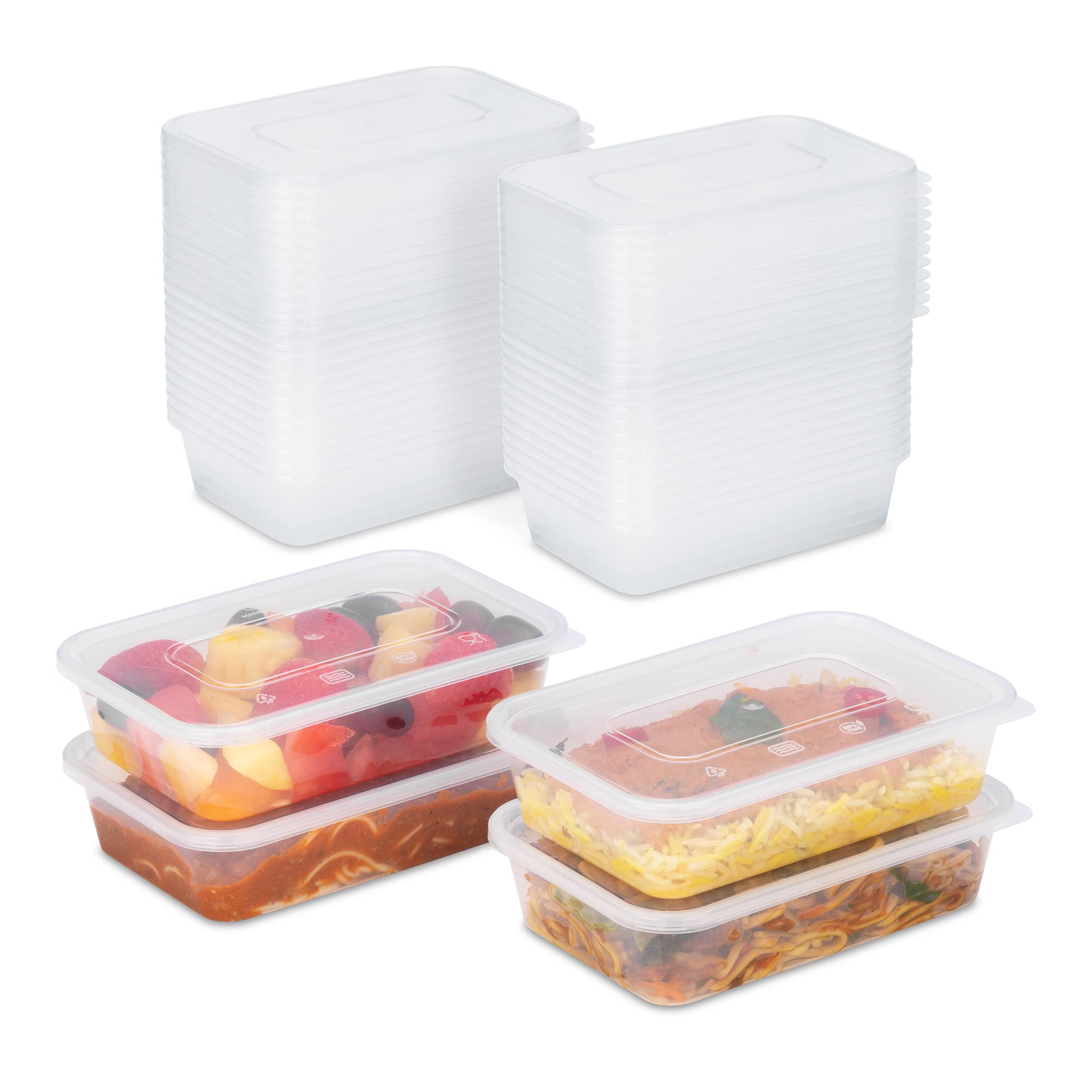 Apex Meal Prep Containers Reusable | Heavy Duty Clear Plastic Food Storage Containers with Lids | 500ml | Pack of 50 |17.5x11.6x4cm