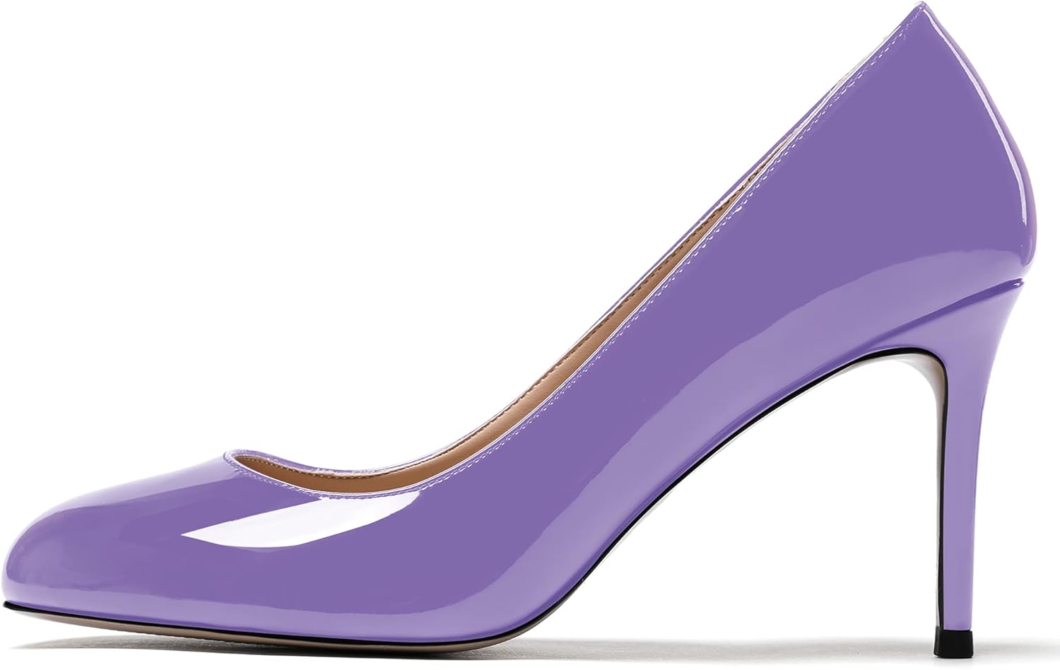 WAYDERNS Women's Solid Round Toe Slim Slip On Patent Leather Stiletto High Heel Pumps Shoes 3.5 Inch