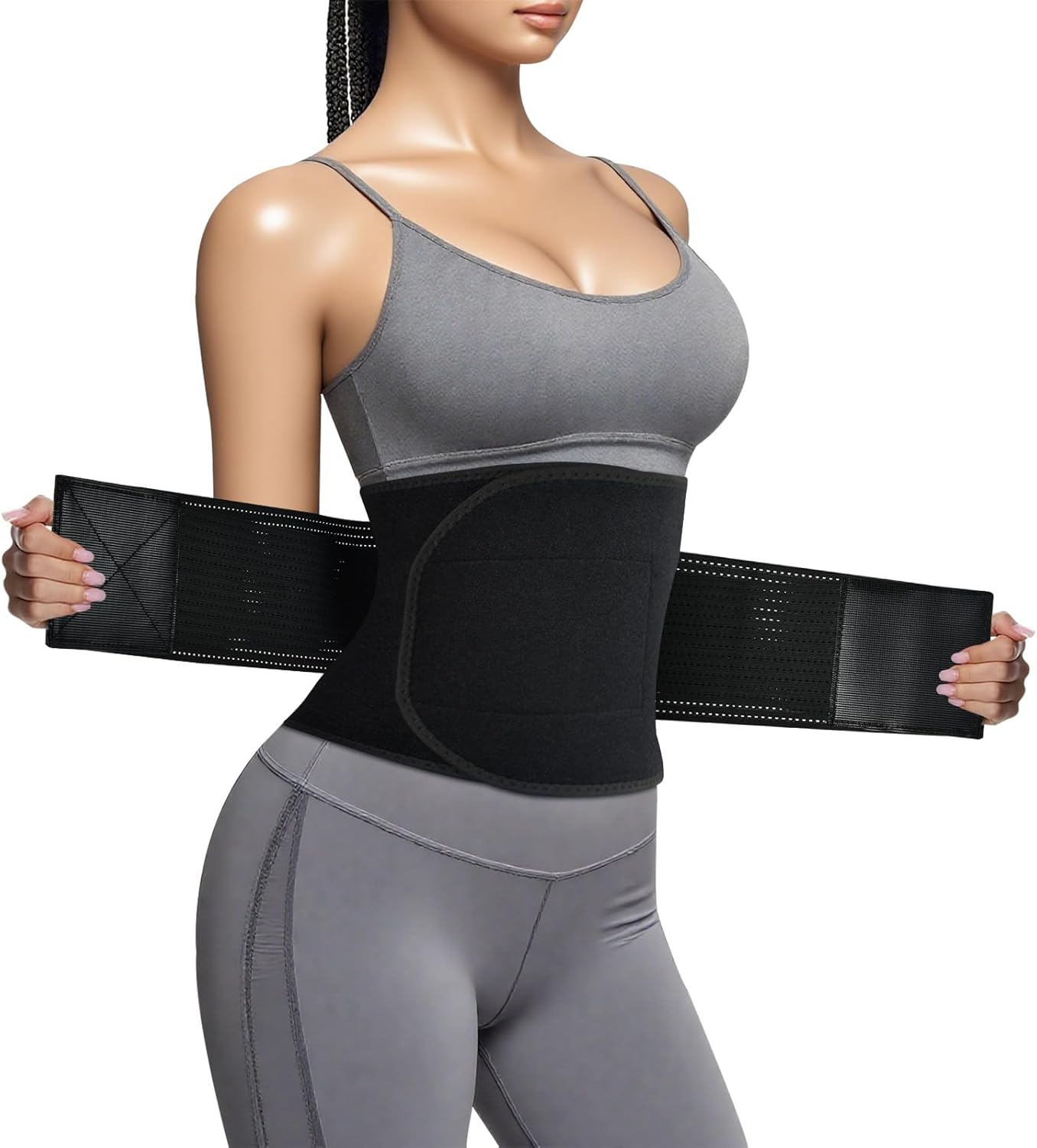 LKV Waist Trainer Belt for Women Adjustable, Waist Cincher Trimmer with Back Support Bars - Slimming Body Shaper Belt