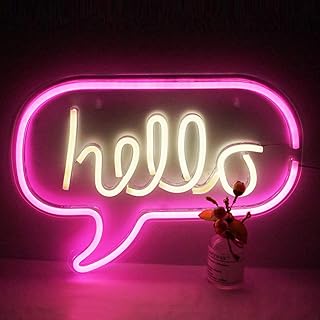 Large Hello Neon Sign, Led Hello Neon Light USB Powered Night Light as Wall Decor for Kids Room, Living Room, Office Room, Bar, Restaurant, Christmas, Festival, Party (Hello)