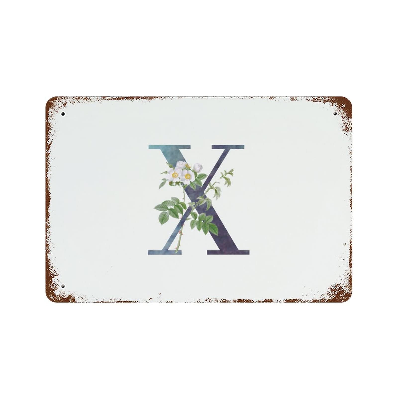 Lettre X verte avec monogramme floral en métal 30x45 cm pour déco de mariage