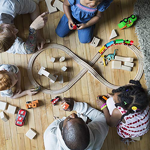 SainSmart Jr. Wooden Train Set for Toddler with Double-Side Train Tracks Fits Brio, Thomas, Melissa and Doug, Kids Wood Toy Train for 3,4,5 Year old Boys and Girls