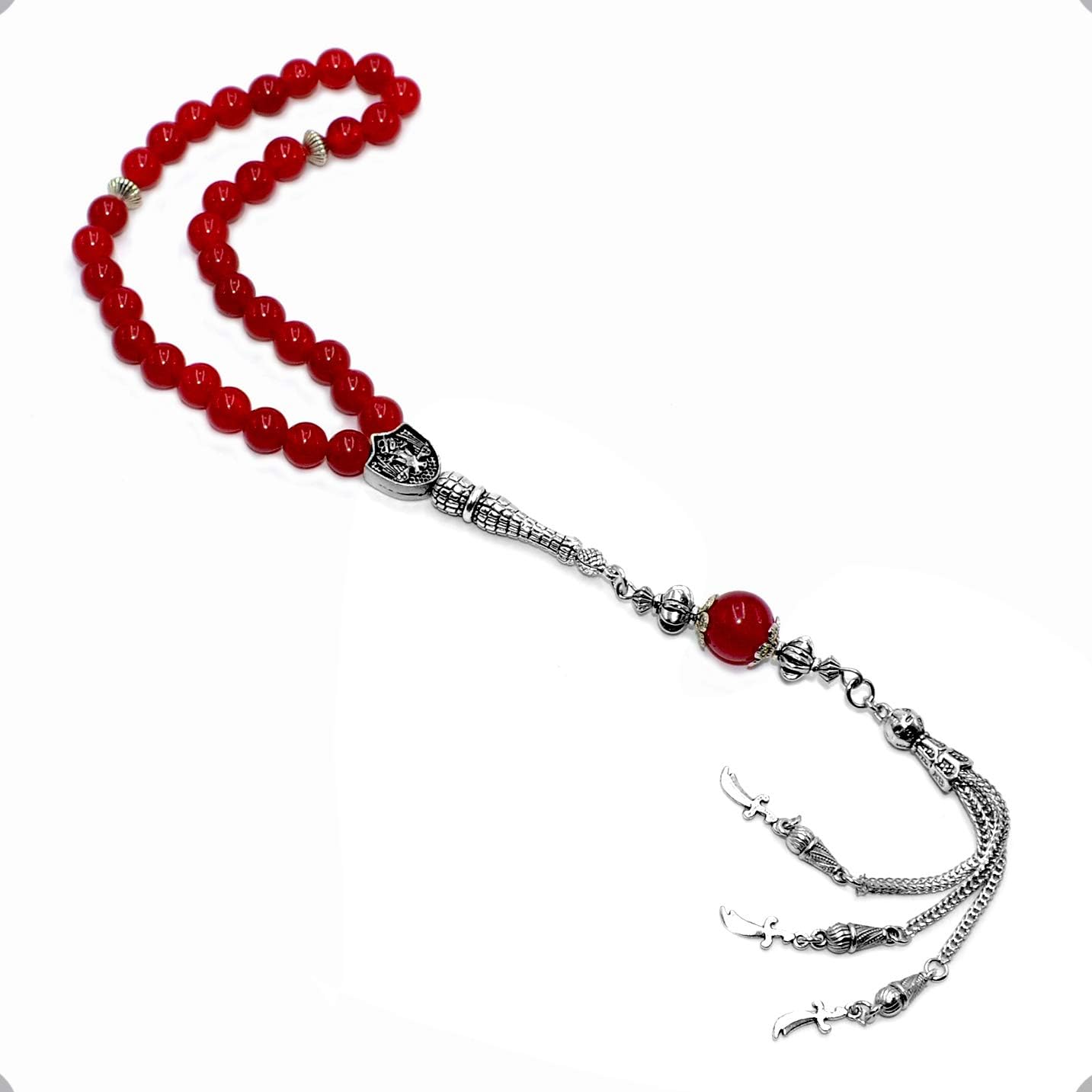 -New Gemstone Collection- Prayer Beads-Worry Beads-Tesbih-Tasbih-Tasbeeh-Misbaha-Masbaha-Subha-Rosary (Red Jade Stone (8 mm-33 Beads))
