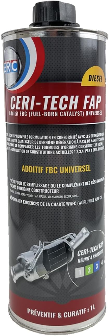 ERC – Ceri-Tech FAP Universale | Additivo Catalizzatore Diesel | Riduce la Temperatura di Combustione | Trattamento Preventivo & Curativo | Conforme ai Requisiti WWFC | 1 L