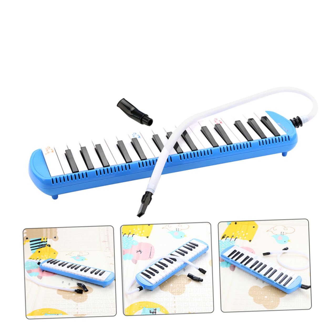 Clés Mélodica Débutant Portable Instrument de Musique Compact et Léger avec Tube Embouchure Bleu Blanc