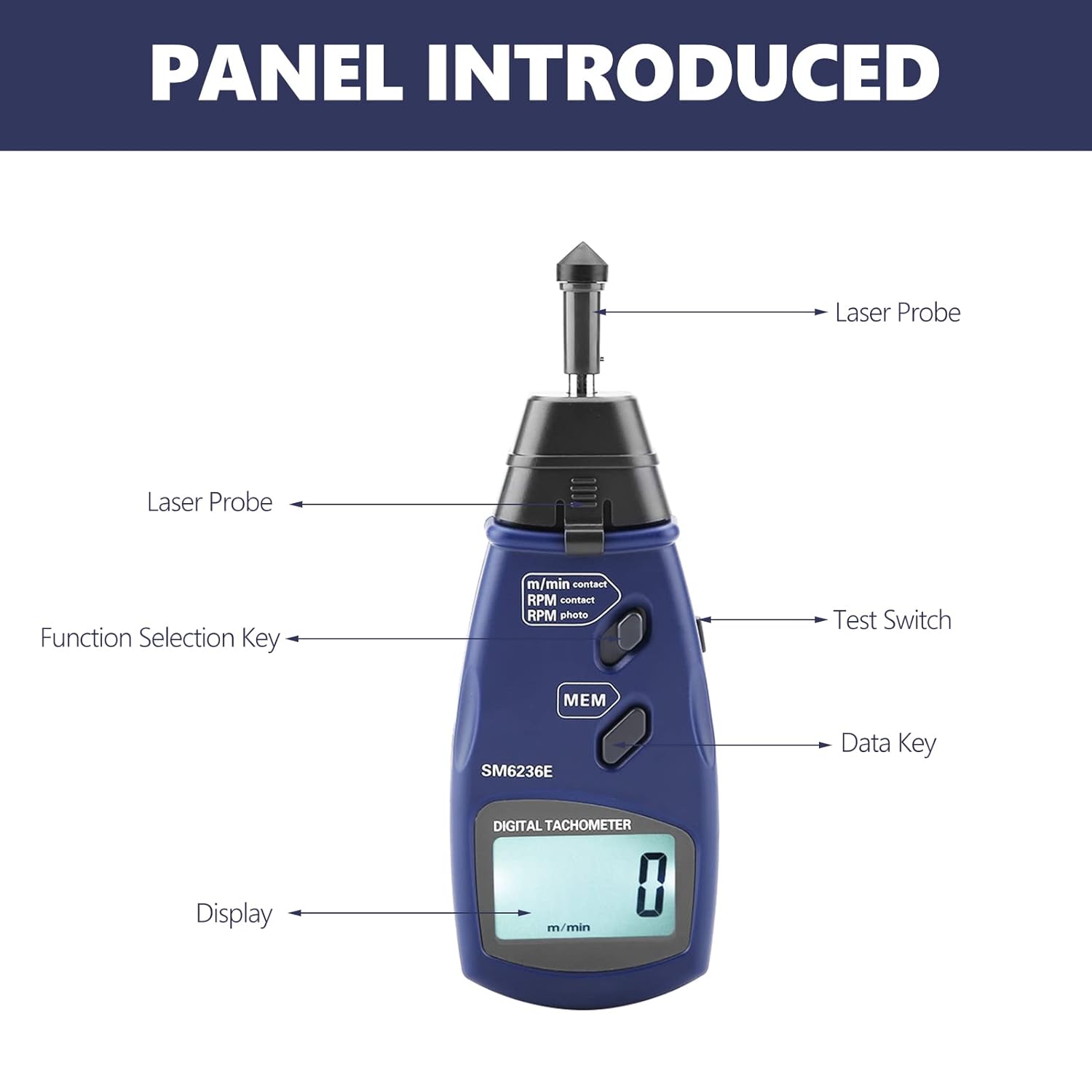 Digital Tachometer DT6236E /Non- Photo Tachometer 5 Digits 18 mm RPM Tach LCD Rotation Meter Tester