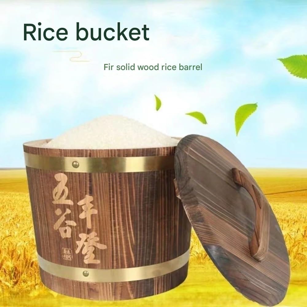 Wooden Rice Storage Box - Sealed Rice Dispenser Container with Lid - Versatile Wood Cereal Dispenser for Rice, Flour, Nuts - Ideal Home Storage Solution