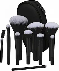 Kit 10 Pincéis de Maquiagem Profissional com Estojo, Cerdas Sintéticas Macias para Base, Pó, Blush e Sombra, Completo para Iniciantes, Portátil para Viagem e Presente (Preto)