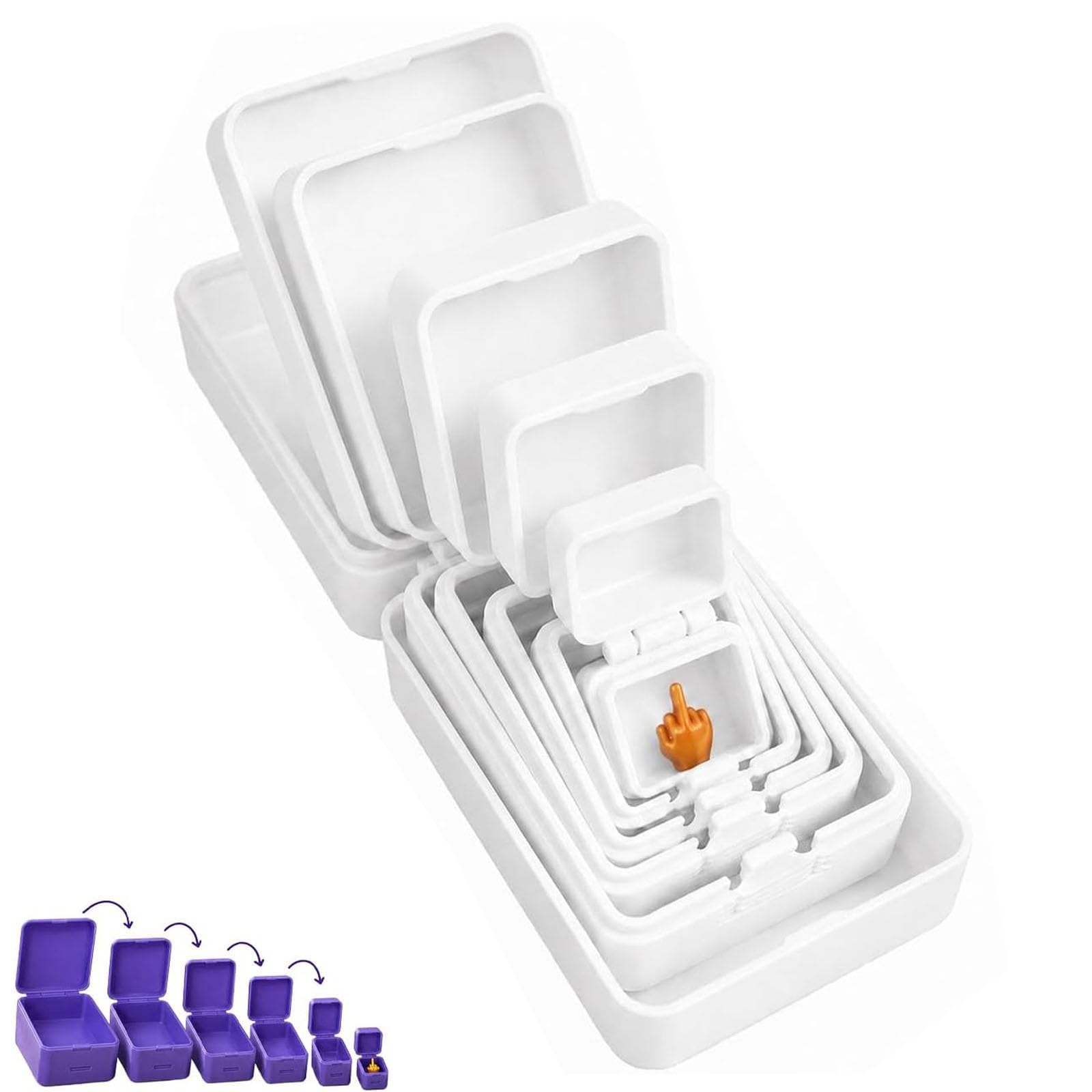 6 Layer Prank Nesting Box with Secret Surprise Middle Finger，White — image 1