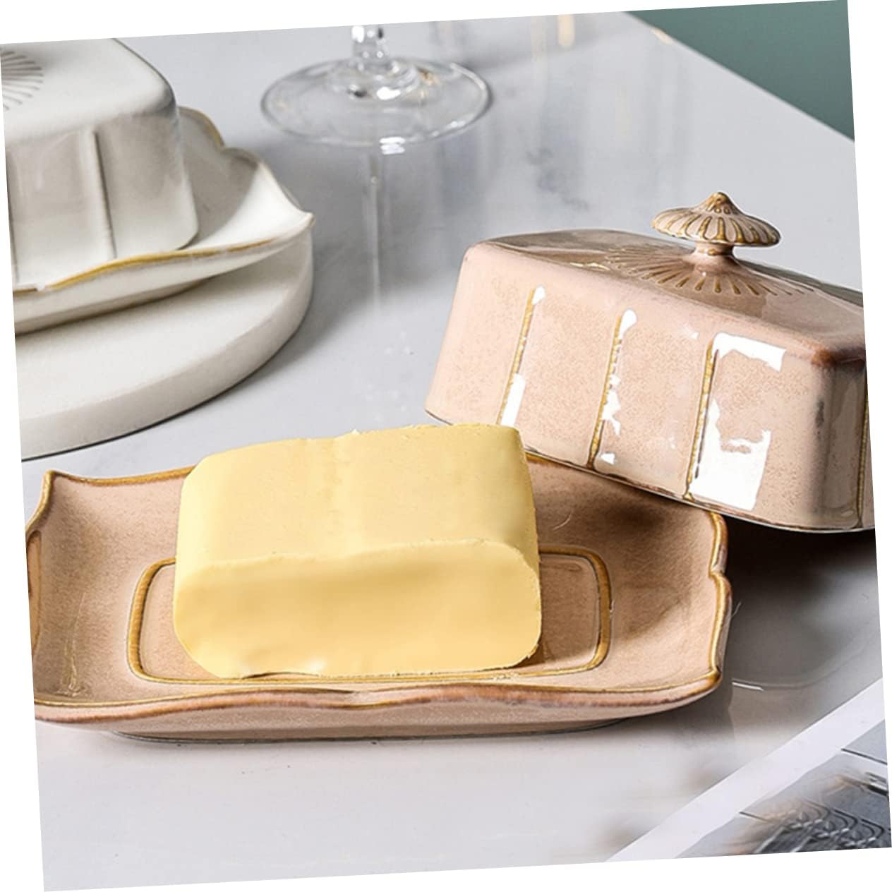 Ceramic Butter Dish Lid Practical Cheese Serving Plate Elegant Butter Keeper for Kitchen Storage for Home and Entertaining