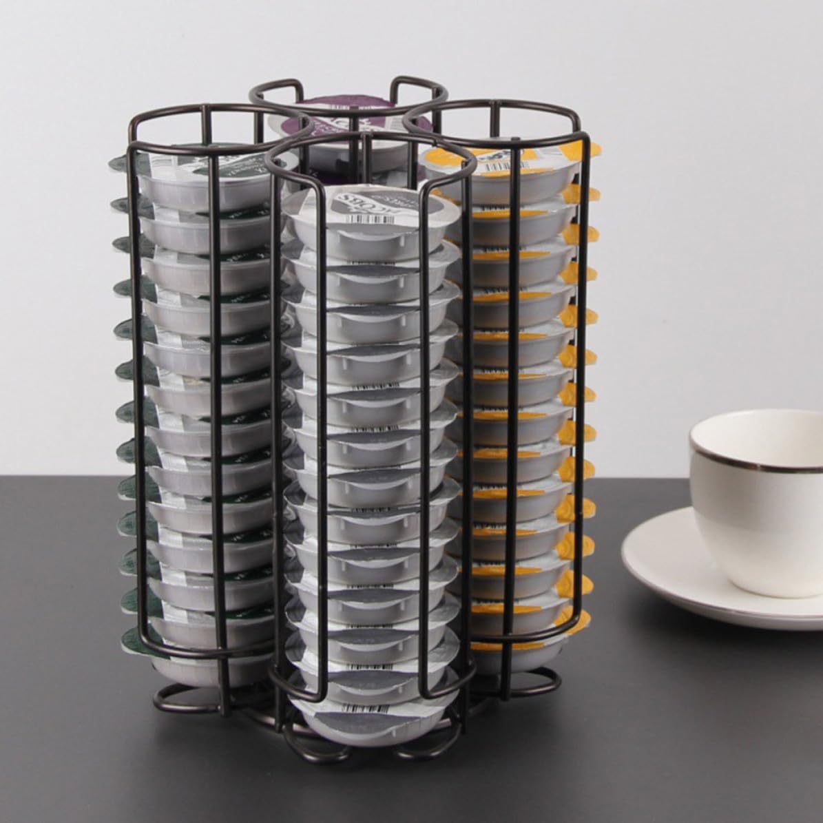 Hemobllo Rotating Coffee Capsule Stand Large Capacity Carbon Steel Black