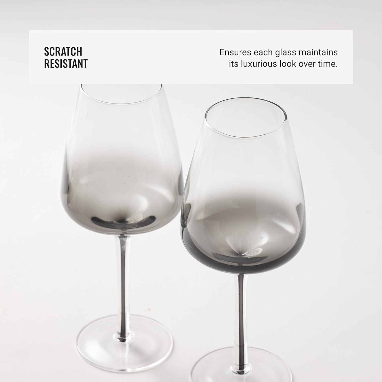 Aroma360 Hotel Collection Dark Smoke Stem Clear Wine Glasses – Scratch-Resistant, Hand Wash Only – Set of 2