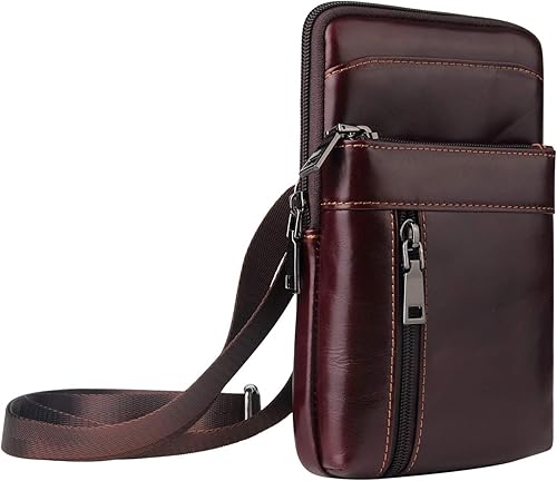 Miniatura 6 de Funda de cuero genuino para cinturón vertical para teléfono inteligente, soporte para teléfono celular, funda con tapa, bolso de mensajero de viaje