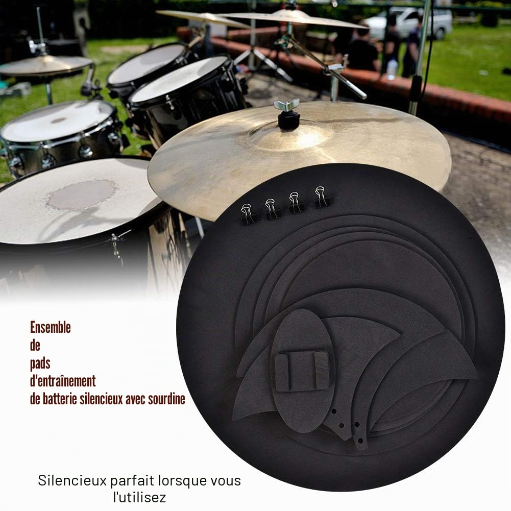 Lot de 10 Sourdines de Batterie en Mousse de Caoutchouc, Pads d'Entraînement Silencieux Noir pour Tambour