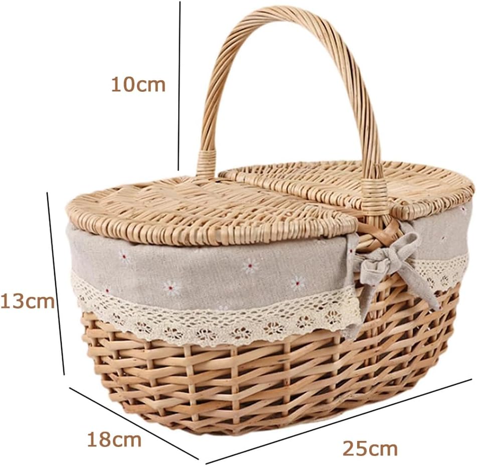 Picnic Basket, Outdoor Carrier, Removable Liner, Rustic Woven Wicker Basket for Great Picnics, or as A Home Decoration