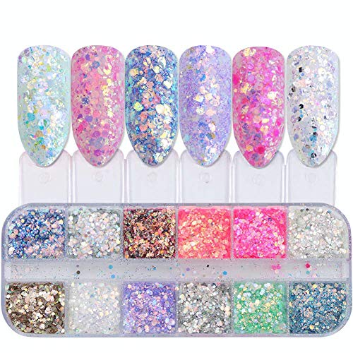 48 Boxen Nagel Pailletten, 3D Schmetterlingsnagel Glitzer Pailletten, Star Paillette, Meerjungfrau Farbe Pailletten und… – Bild 6