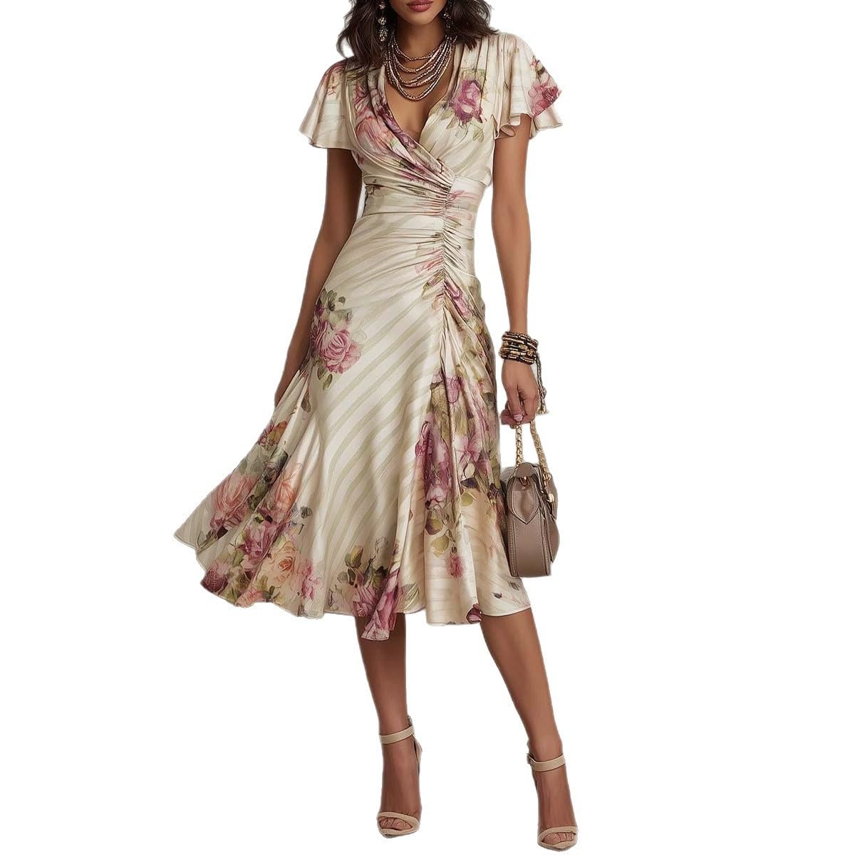 Vestido frugado con Estampado Floral Informal - Conjunto de Verano para Mujer