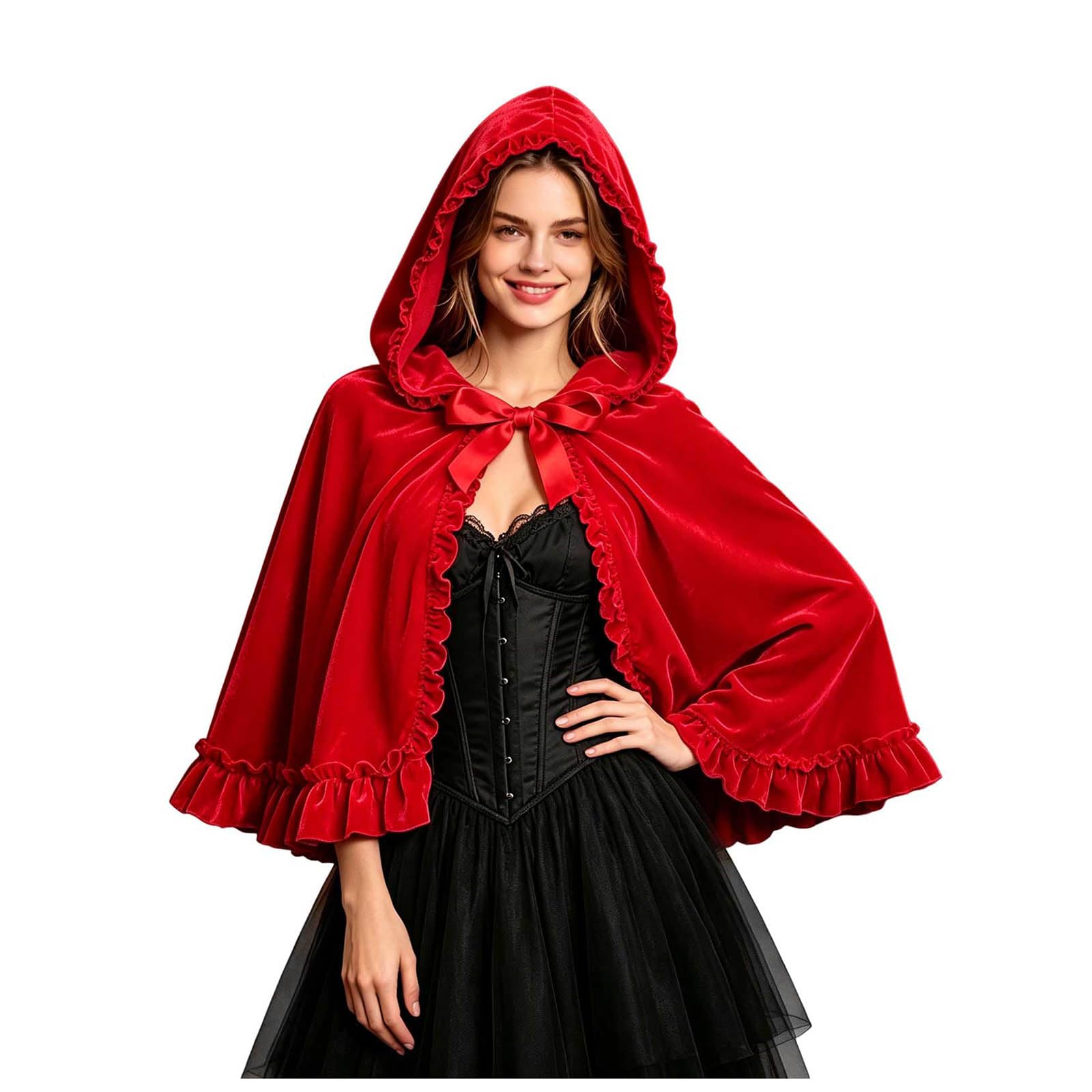 Adult Short Little Red Riding Hood Cape for Women, Adult Little Red Riding Hoods Costume, Velvet Cape Cloak, Short Velvet Capes with Hood, Halloween Cosplay Stage Themed Party