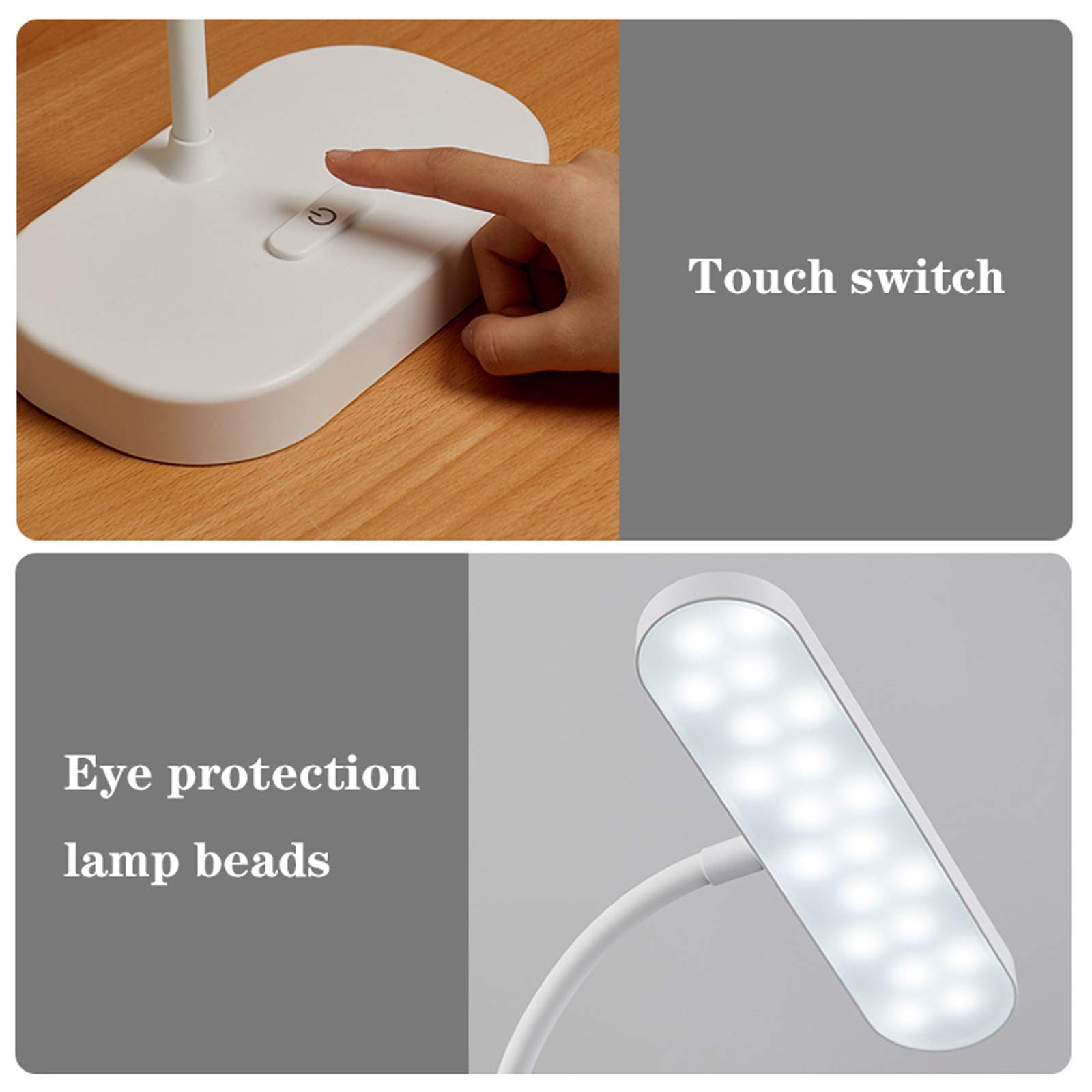 Lámpara Escritorio LED Lámpara de escritorio LED STEPLESESS Dimmable 3 Color Cambio de control recargable Lámpara de la mesa de la lámpara de la lámpara de la lectura con el soporte del teléfono, 360