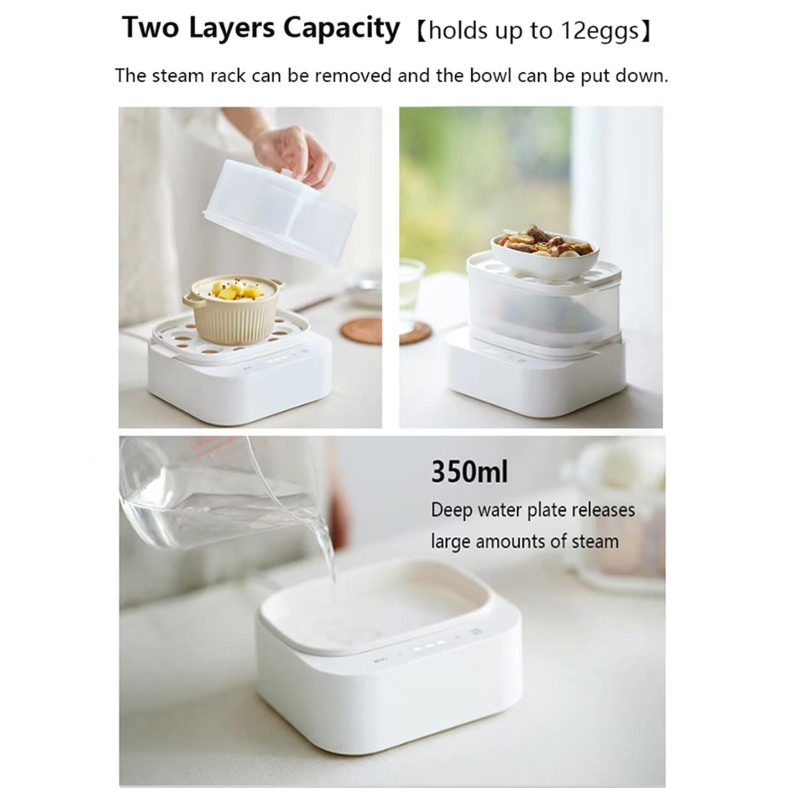 Cocedor De Huevos Inteligente, Hervidor De Huevos Con Recipiente Para Cocinar Al Vapor De Acero Inoxidable, 6 Modos, Reserva De 12 Horas, Bandeja De Agua Profunda De 350 Ml, Apagado Automático