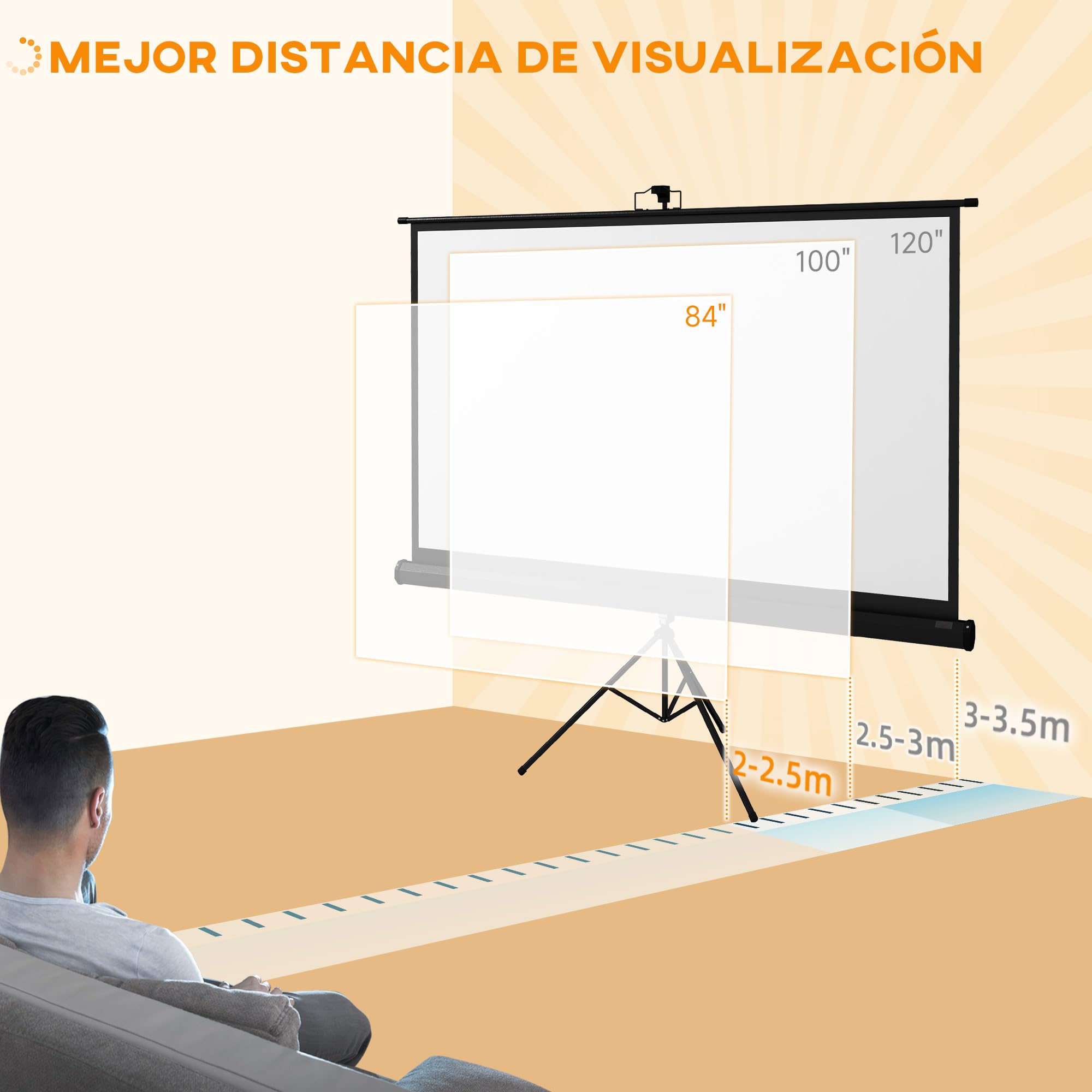 HOMCOM Pantalla de Proyector Manual con Soporte 16:9 100 Pulgadas Negro | 221x124 cm, Pantalla de Proyección Portátil, Altura Ajustable, Interior y Exterior, Eventos Deportivos, Cine en Casa